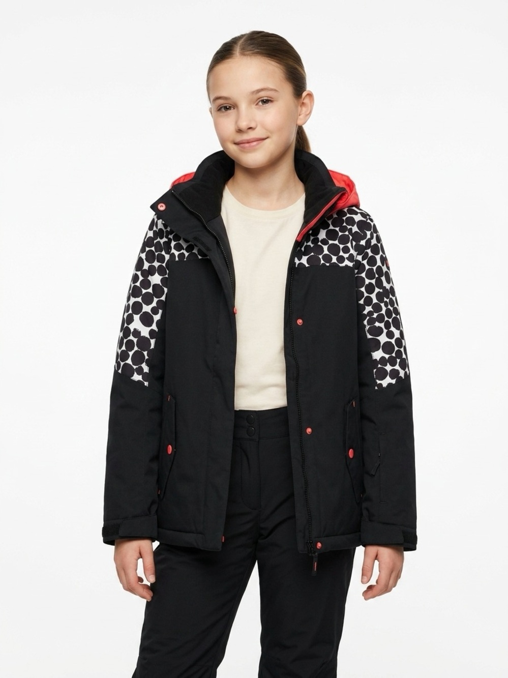 Roxy Girls Snow Jacket DryFlight 10K Polka Dot Black Red White 14 XL